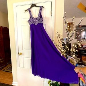 Alyce sequined vibrant purple plum gorgeous full dress prom formal dance fun.